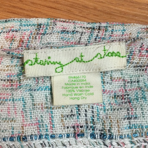 UO Cream and Multi Color Scarf with Fringe - Picture 5 of 7